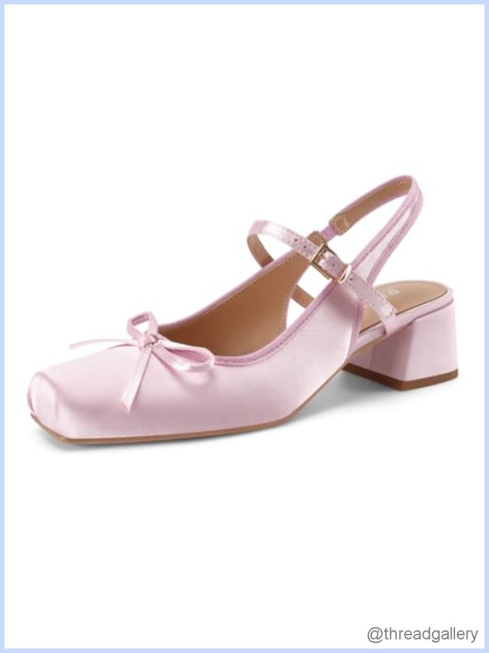 Satin Square Toe Slingback Heels with Bow, Chunky Low Heel Pumps